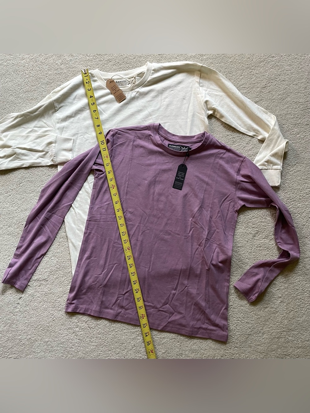 Kangol Long Sleeve Crew Neck Tops - Lavender and Cream